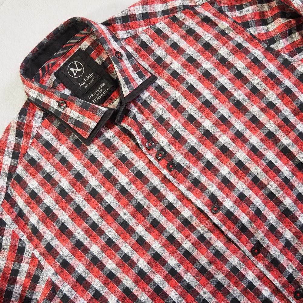 Au Noir Sz 4 Limited Edition Men's Red & Black Plaid Button-Down Shirted